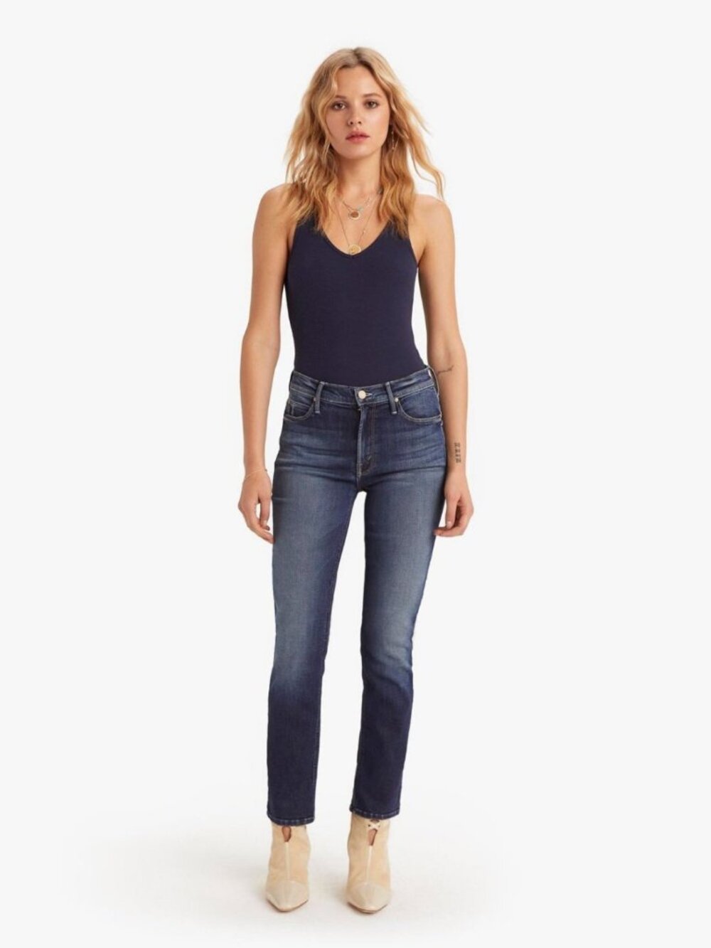 Mother Denim The Mid Rise Dazzler Ankle On The Edge Jeans Blue Size 26